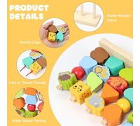 3 in 1 Wooden Bead Toys,Stackable and Thread Toy,Montessori Stringing Toys,Wood Sorting Game,Motor Educational,for Boy and Girl 2 3 4 5 Years Old