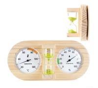 3-in-1 Wooden Sauna Thermometer Hygrometer 15Min Timer(Green) | 3-in-1 tool, measures pour temp humidity time, pine wood build, heat resistant, accurate glass lens