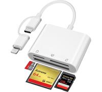 3-In-2 Lightning/USB-C Dual Connectors CF/TF/SD Card Reader for iPhone & Android Memory Card Reader, Camera to iPhone Adapter for iPhone16/15/14/13/12/11 Series, iPad, MacBook, Android, etc