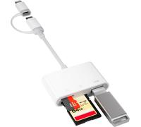 3 in 2 SD Card Adapter for iPhone Lightning Connector + USB C to SD/TF Card Reader Compatible with iPhone 16/15/14/13
