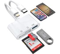 3 in 2 SD Card Reader, Lightning+USB C Connector to USB SD TF Adapter Memory Micro SDXC, Micro SDHC, SDXC, SDHC, SD Karten, USB Disk, Kamera, Maus, for iPhone15/iPad/MacBook/Samsung
