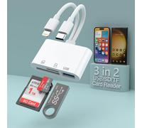 3 in 2 SD Memory Card Reader for iPhone iPad, Lightning Connector+USB C to SD TF Adapter Memory Micro SDXC, SDHC, Disk, Camera, Mouse for iPhone15/iPad/MacBook/Samsung