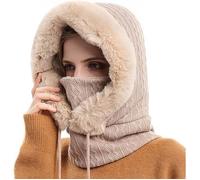 3 in1 Bonnet Femme Hiver - Masque - XJYDNCG - Multifonction - Chaud Coupe-Vent - Beige M