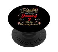 3 Janvier Anniversaire A Queen Was Born in 3rd Janvier PopSockets PopGrip Adhésif