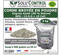 3 kg de Corne Broyée en Poudre SoluControl - Formulation haute qualité Organo-Minerale - Engrais Azoté 100% Naturel- Utilisable en Agricultre Biologique
