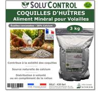 3 kg Écailles de Coquilles d'Huîtres pour Volailles (Poules, oies, ...) - SOLU'CONTROL - Aliment Minéral Naturel, 38% Calcium