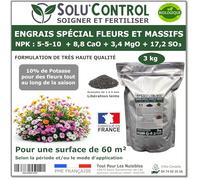 3 kg - Engrais Spécial Fleurs et Massifs NPK 5-5-10 - Favorise une floraison abondante, éclatante et durable - Utilisable en Agriculture Biologique (UAB) - Fabriqué en France