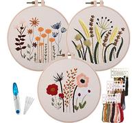 3 kits de broderie pour débutants avec motif et aiguille, kit de broderie estampillé à la main pour adultes avec instructions (français non garanti) : fil de couleur