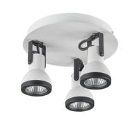 3 Lampes de Plafond Montées sur Cadre Rond Façon Spot Métal Blanc et Noir Baro [EEK: A]