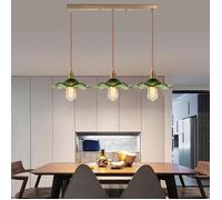 3 Lampes Suspension avec abat-jour en Verre Vert en forme de feuille de lotus - Industriel Vintage Barre Lustre Bar - SMOTOP