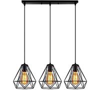 3 Lampes suspension industrielle vintage, Lustre Suspension Style Cage en Métal Géométrique, Pendante Lumière Rétro E27, Eclairage de Plafond pour Cuisine salon salle à manger chambre (F)