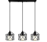 3 Lampes suspension industrielle vintage, Lustre Suspension Style Cage en Métal Géométrique, Pendante Lumière Rétro E27, Eclairage de Plafond pour Cuisine salon salle à manger chambre (C)