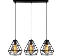 3 Lampes Suspension Vintage, 20.5cm Lustre Suspension en Métal Abat-jour Luminaire en Forme de Cage avec Support en Barre, Il est parfait pour décoration du couloir,de la maison salle à manger