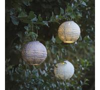 Lights4fun Lot de 3 lampions solaires Tyvek | LED blanc chaud | Lanternes orientales marocaines avec crochet de suspension | Résistant aux intempéries pour l'extérieur, le jardin, la terrasse et le