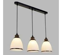 3-Lumières de L'Îlot de Cuisine Triple 3 Têtes Pendentif Plafond Suspendu Luminaire avec Cône Ovale en Verre Blanc Ombre Classique Vintage Lustre Rustique Noir/Or, JYLSSKUK, couleur noire