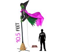 3 m activé par le son et repose-pied pour commencer à voler sorcière d'Halloween, grande sorcière volante extérieure sur balai, décoration pour jardin, cour et pelouse, sorcières volantes animées pour
