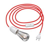 3 m câble textile LEHA II fiche interrupteur porcelaine rouge + lampe LED 240lm