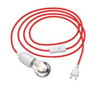 3 m câble textile LEHA II fiche interrupteur porcelaine rouge + lampe LED 667lm