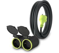 3 m Extension Cable with 2 Schuko Sockets for Outdoor Use IP44 Waterproof Cable H05RR-F3G 1.5 mm² Double Extension 2 Sockets Outdoor 2 Way Electric Extension Cable 3 m Black/Green