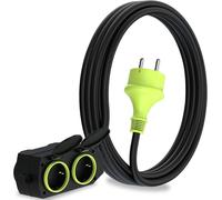 3 m Extension Cable with 4 Schuko Sockets for Outdoor Use IP44 Waterproof Cable H05RR-F3G1.5 mm 4 Protective Contacts Electrical Extension Cable Outdoor 4 Way 3 m Black/Green