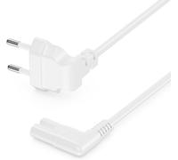 3 m Power Cable with Flat Angled Euro Plug-90° Angled Euro Plug to 90° Angled C7 Plug-Euro Mains Cable for Small Appliances-White