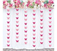 3 mètres Bannière de papillon rose 3D pour mariage, anniversaire, guirlande suspendue, fanions en papier, décoration de fête de fiançailles et de baby shower Taille UniquePapetier
