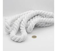 3 mètres Cordon en Coton Rond 20 mm Corde Tressée avec âme en Coton Naturel, Idéal pour DIY, Couture, Polyvalent 20mm Blanc