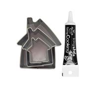 3 mini emporte-pièces inox Maisons + Stylo de glaçage noir Youdoit