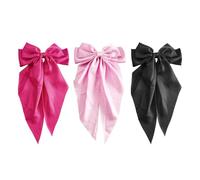 3 Morceaux De Grande Aiguille À Cheveux À Arc, Arc Rose, Feuille Noire, Arc En Satin - Accessoires En Cheveux, Filles - Accessoires.
