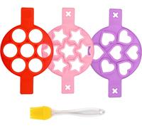 3 moules à crêpes en silicone, moule à œufs au plat en silicone à 7 compartiments, moule à omelette réutilisable, pinceau à huile en silicone en bonus