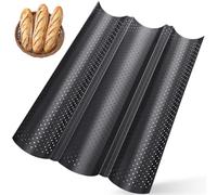 3 Moules Baguette Four avec Revêtement Antiadhésif, Moule Baguettes Pain Perforé Acier Carbone, Moulle Plaque Cuisson 38 x 24,5 cm, Accessoire Cuisine pour Biscuits Pâtisserie (Noir)