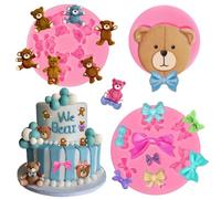 3 Moules en Silicone Fondant Ourson & Nœuds Papillon, Moule en Silicone pour Pâte à Sucre, Moule Chocolat, Moule DIY Pâtisserie, Décoration Gâteau Shower, Cupcake, Bonbons, Argile Autodurcissante