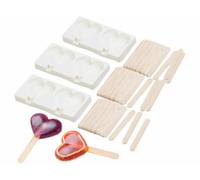 3 moules en silicone forme cœur 80 ml et 72 bâtonnets - Pour 2 glaces Rosenstein & Söhne