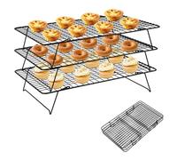 3 Niveaux Grille de Refroidissement, Antiadhésive Grille Rectangulaire pour Pâtisserie Pliable, Réutilisable Grille à Pâtisserie Rectangulaire Pliable pour Sécher Refroidir Les Gâteaux et Biscuits (C)