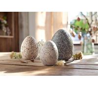 3 oeufs de Pâques "Granit" en terre cuite, 10 + 13 + 15 cm de haut