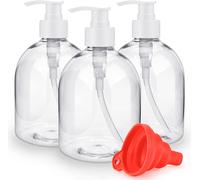 3 Pack 500ml Empty Refillable Plastic Bottles Reusable Large Capacity With Silicone Funnel And Labels For Shampoo,Shower Gel,Hand Soap