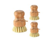 3 Pack Bamboo Dish Scrubber Brushes, Kitchen Wood Cleaning Scrubber Set for Washing Pot/Cast Iron Pot, Natural Sisal Bristles