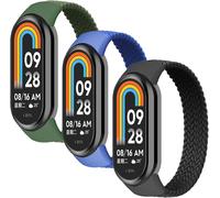 3 Pack Bracelet Pour Xiaomi Mi Band 9/Xiaomi Smart Mi Band 8 Bracelet,Nylon Braided Stretch Solo Loop Bracelets Sport Band Pour Xiaomi Band 8/Mi Band 9 Bracelet Femme Homme,Noir/Vert/Bleu,M