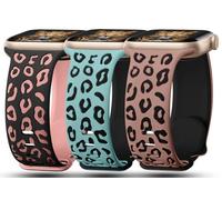 3 Pack de Bracelets Léopard Gravés Compatibles avec Bracelet Apple Watch 41 mm, 40 mm, 38 mm pour Femme, Bracelet de Sport en Silicone Souple avec Embossage Guépard pour iWatch Series 10 9 8 7 6 5 4 3