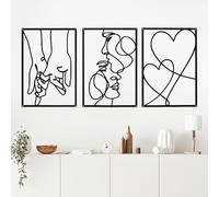 3 Pack décorations murales minimalistes en métal (noir), Saint-Valentin | amoureux, baiser, main, esthétique, bureau, décoration murale, à suspendre pour maison, salon, salle à manger, chambre à