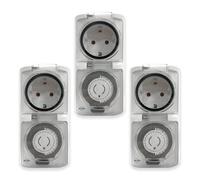 3-Pack ELRO TO1500 Interrupteur horaire mécanique d'extérieur | IP44 étanche | Temps de commutation de 30 minutes | jusqu'à 3600 W