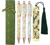 3 Pack Floral Pattern Ballpoint Pens, Customized Retractable Ballpoint Pens With 1 Page Marker, Gift Box, Black Ink Ballpoint Pen, Gifts For Student, Teacher, Colleague