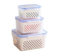 3-Pack Fridge Storage Containers with Removable Strainer(A Blue)