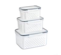 3-Pack Fridge Storage Containers with Removable Strainer(B Gray)