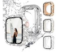 3 Pack Glitter Waterproof Case For Apple Watch 44mm Screen Protector Series 6 5 4 Se (2022/2020),Glitter Diamond Shockproof Case For Iwatch 44mm (Rose Gold/Light Gold)