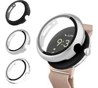 [3 Pack] Google Pixel Watch/Pixel Watch 2 Case,Hd Tempered Glass Screen Protector,Full Screen Coverage,Sensitive Full Cover Case (Clear + Silver+Black)