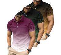 3 Pack Men's Polo Shirts Manches Courtes Casual Polo T-Shirt Color Block Slim Fit Golf Shirts avec Poche (FR/ES, Alpha/Lettres, S, Taille Normale, Taille Normale, #9)