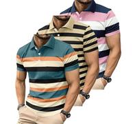 3 Pack Men's Polo Shirts Manches Courtes Casual Polo T-Shirt Color Block Slim Fit Golf Shirts avec Poche (FR/ES, Alpha/Lettres, 3TG, Taille Normale, Taille Normale, #13)