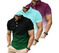 3 Pack Men's Polo Shirts Manches Courtes Casual Polo T-Shirt Color Block Slim Fit Golf Shirts avec Poche (FR/ES, Alpha/Lettres, TG, Taille Normale, Taille Normale, #5)