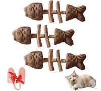 3-Pack Natural Fishbone Cat Dental Toys with Silicone Finger Toothbrush-Silvervine & Catnip Chew Sticks for Teeth Cleaning - Durable Wood Teething Toy for Kittens - Tartar Control Kit (3 Galls fruit)